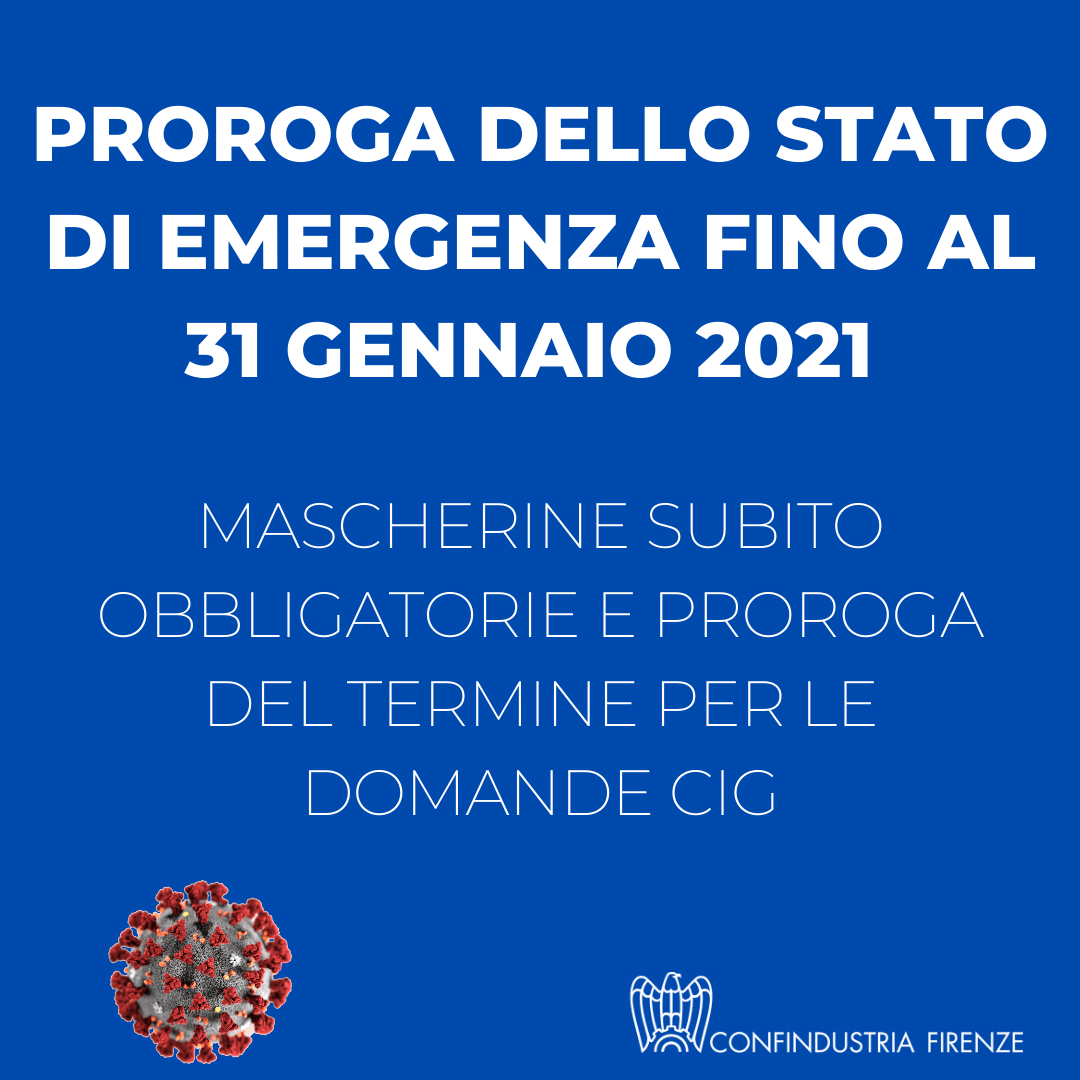 Proroga dello stato di emergenza fino al 31 gennaio 2021